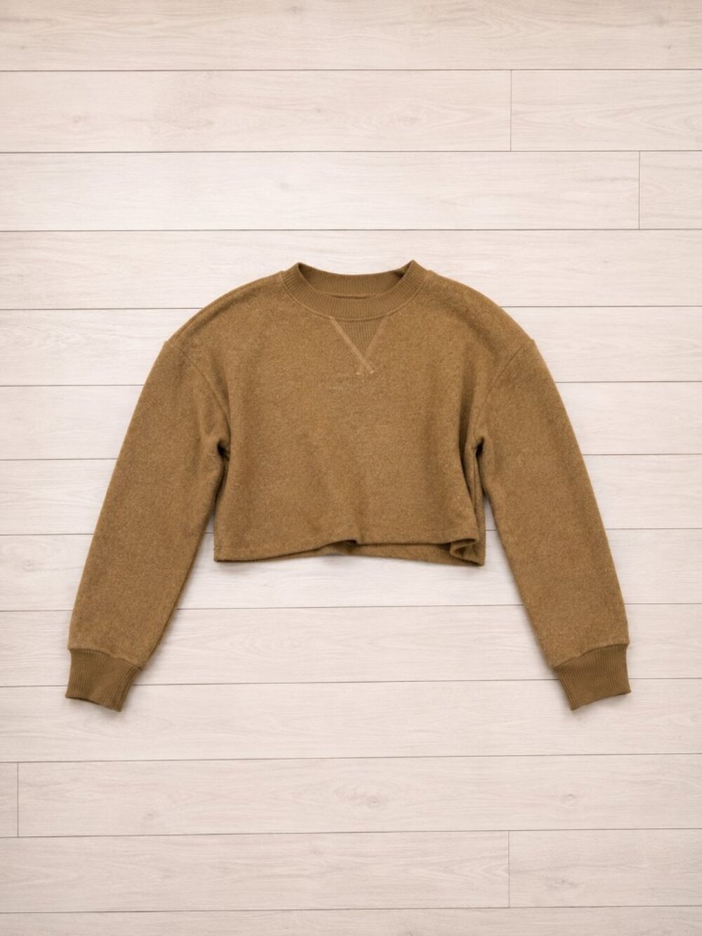 Zara Minimalist Cropped Sweatshirt Camel Brown Size S